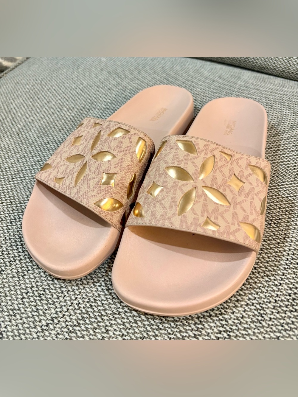 Michael Kors Blush Pink Slides with Gold Cutout Accents